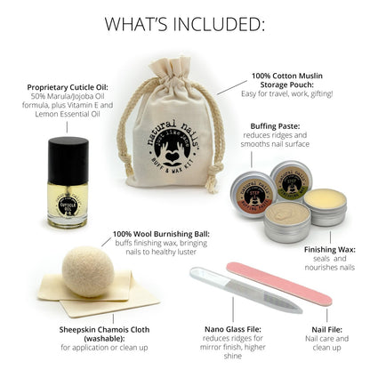 Natural Nails Buff & Wax Kit - New Nano Glass File for Higher Shine!