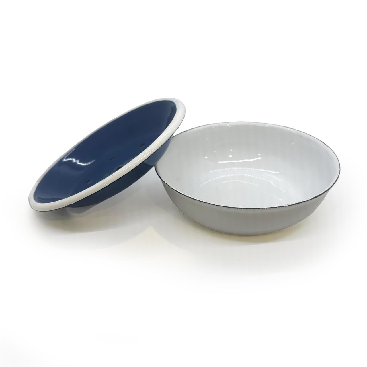 Soap Dish - Blue and White Enamel, 2 Piece