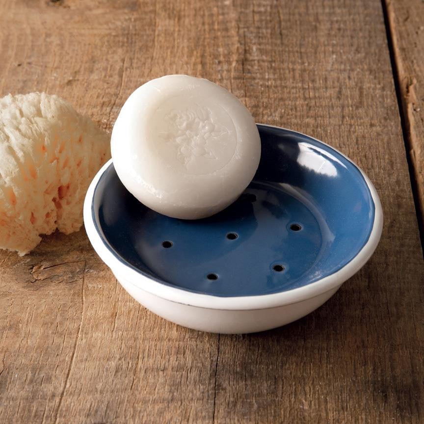 Soap Dish - Blue and White Enamel, 2 Piece