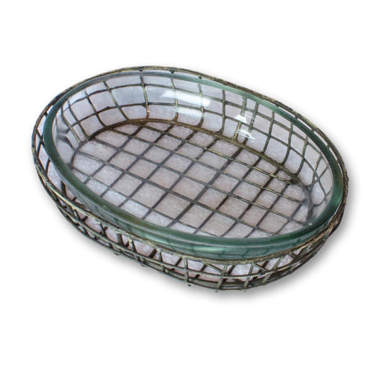 Soap Dish - Glass & Galvanized Oval