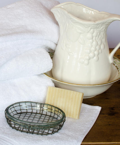 Soap Dish - Glass & Galvanized Oval